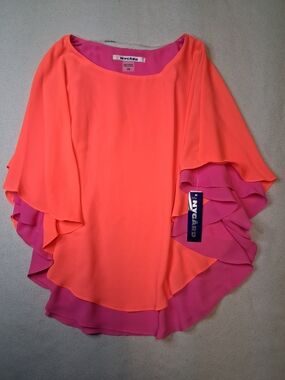 Peter Nygard Pink-Orange Ruffle Sleeve Women's Top